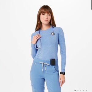 Figs Salta Seamless Longsleeve Underscrub Heather Blue Size XL